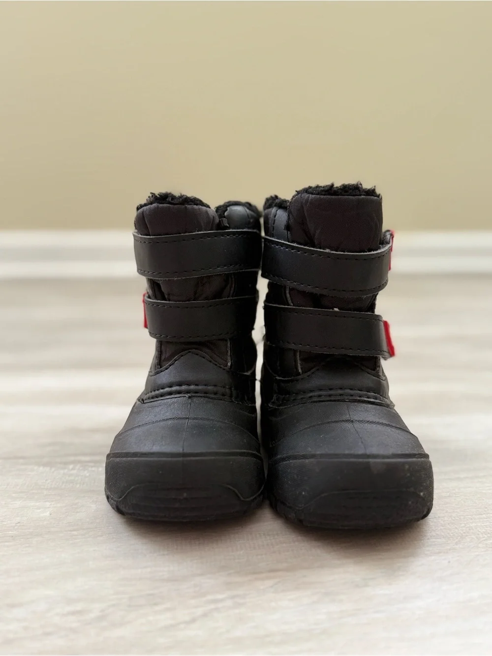 Kids Black Winter Snow Boots with Red Trim